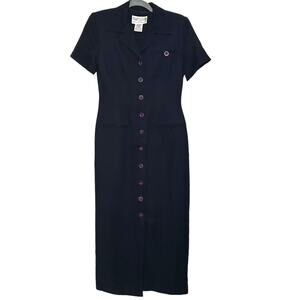 Vintage Navy Blue Button Up Blazer Maxi Dress Size 4P